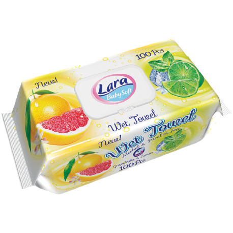 LARA vlhčené ubrousky 100 ks klip grapefruit & lemon