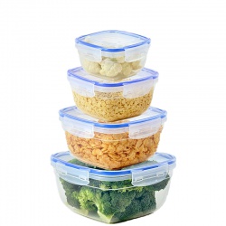 Čtvercová dóza s klipem- 4 ks set(500,900,1500,2400ml)